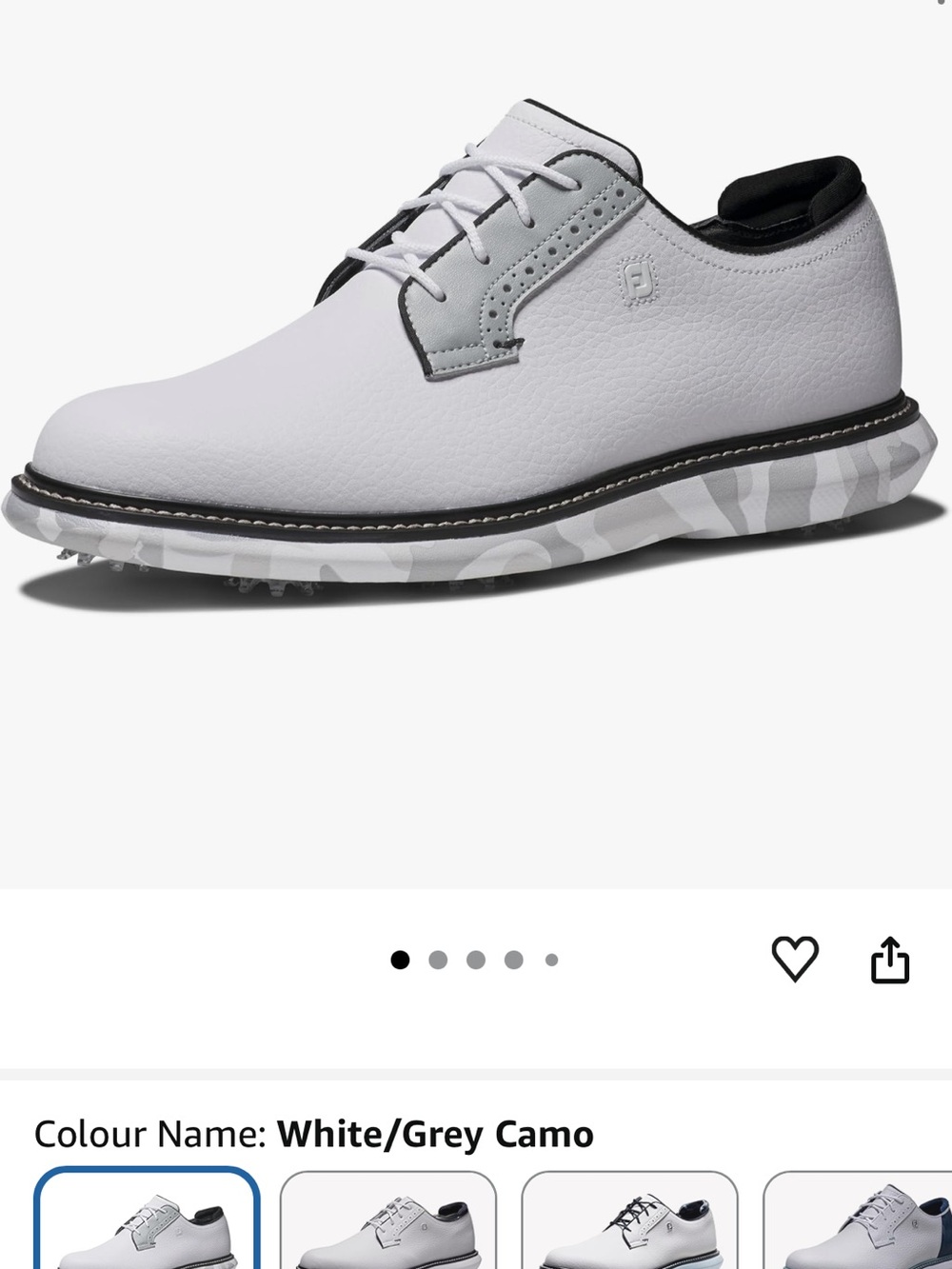 FootJoy White Golf Oxfords with Grey Camo Outsole